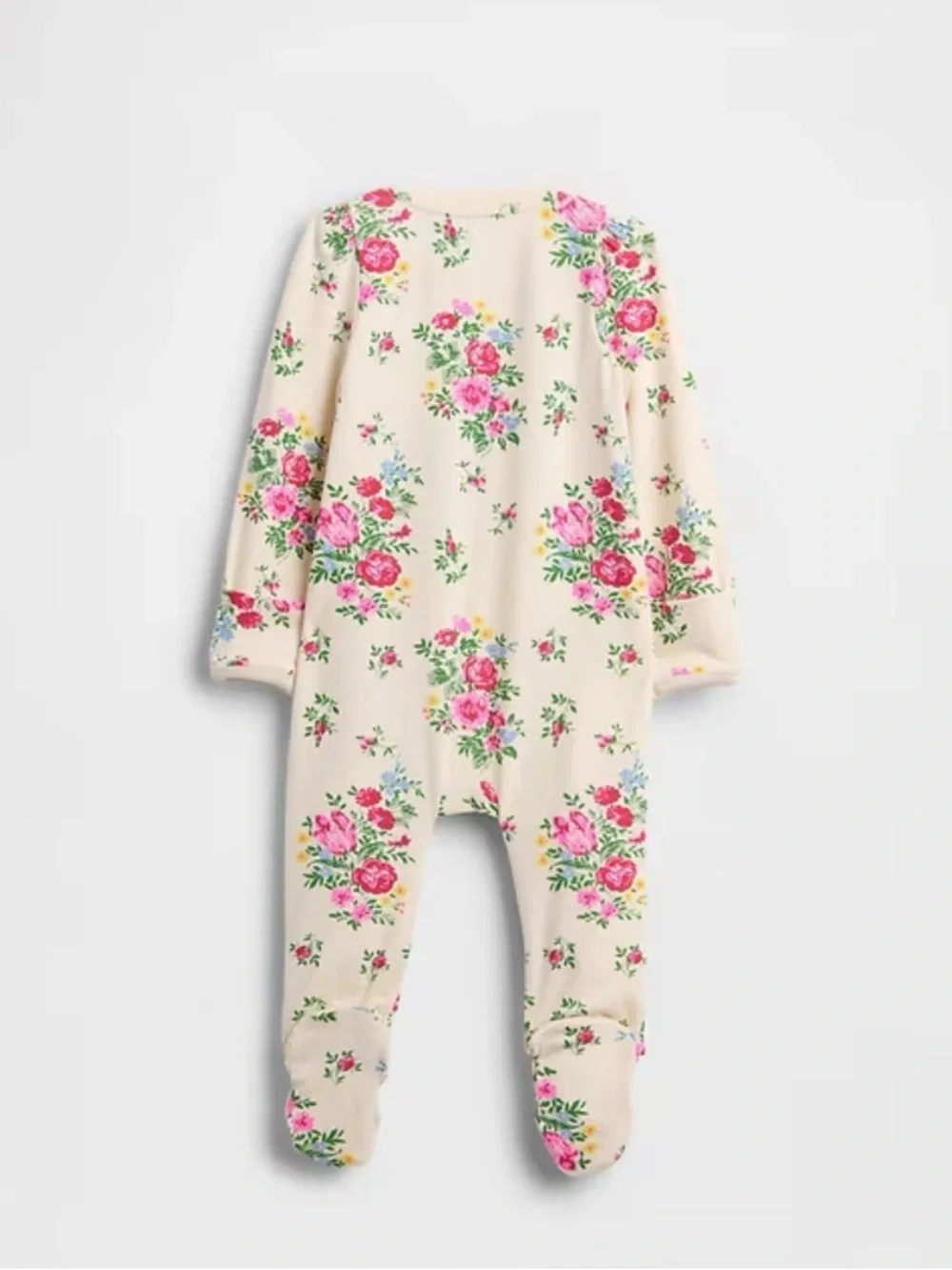 GAP Cream Floral Footed One-Piece with Pink Roses